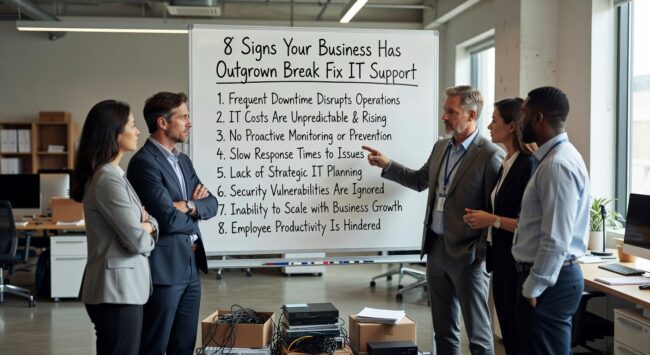 Discover 8 warning signs your growing business has outgrown break-fix IT support and needs proactive managed services for better security and uptime.