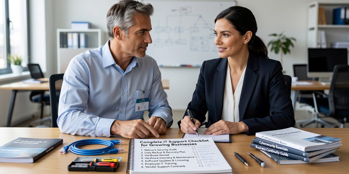 Complete IT Support Checklist for Growing Businesses Featured Image Essential IT support checklist for growing businesses. Learn network setup, security basics, backup verification, and support processes to ensure reliable technology.