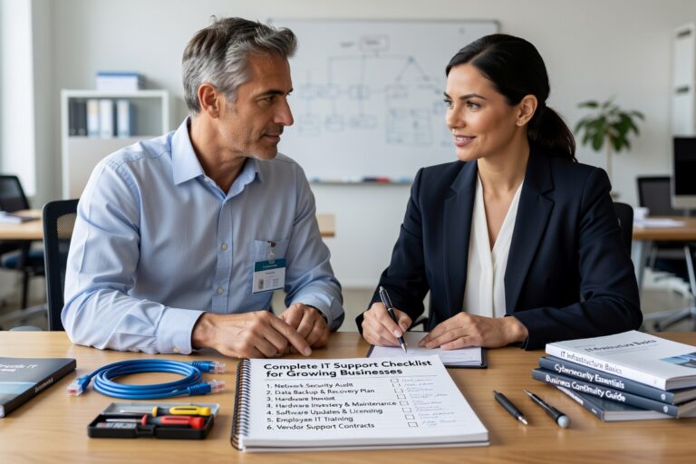 Essential IT support checklist for growing businesses. Learn network setup, security basics, backup verification, and support processes to ensure reliable technology.