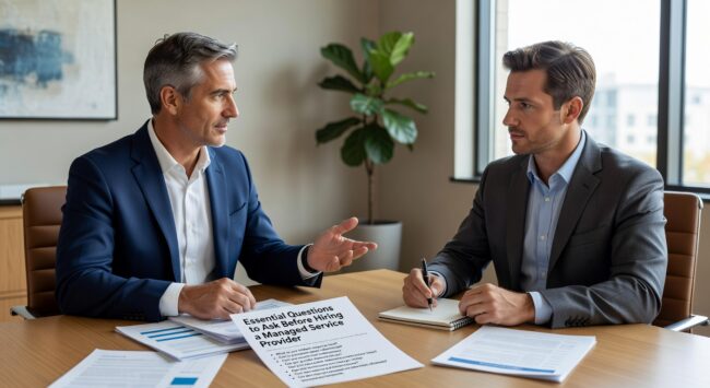 Essential questions business owners should ask when evaluating managed service providers. Get clear answers about security, support, contracts, and vendor management.