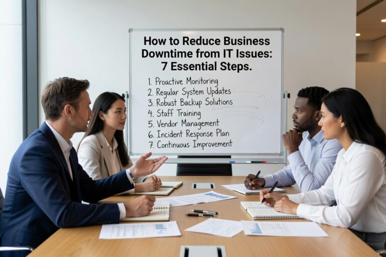 Learn 7 essential steps to reduce business downtime from IT issues. Practical strategies for monitoring, maintenance, backups, and incident prevention.