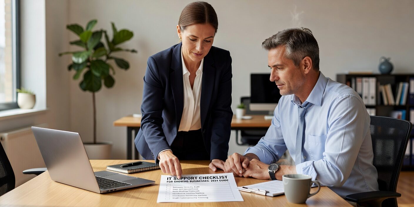 IT Support Checklist for Growing Businesses: 2024 Guide Featured Image Essential IT support checklist for growing businesses in 2024. Covers infrastructure, cybersecurity, backup, help desk, and scalability planning.