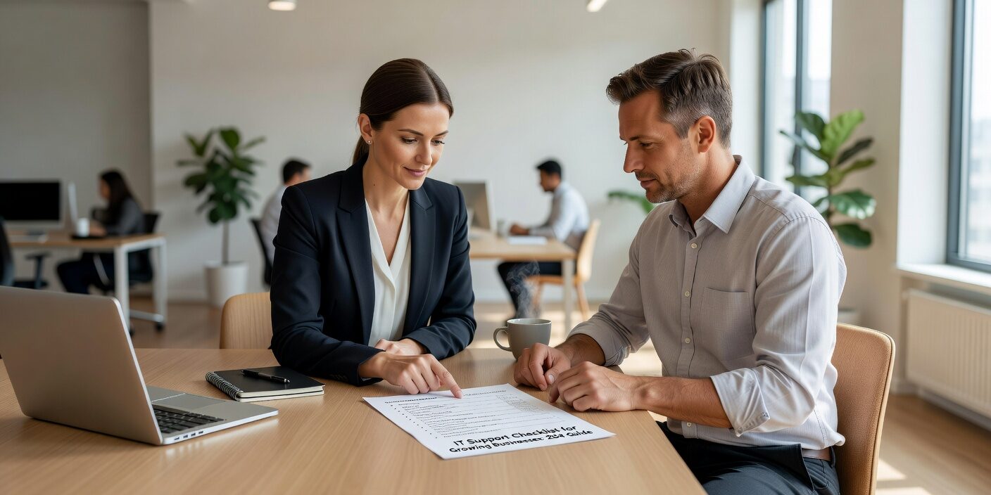 IT Support Checklist for Growing Businesses: 2024 Guide Featured Image Essential IT support checklist for growing businesses covering security, backup, help desk processes, and infrastructure requirements to prevent downtime.