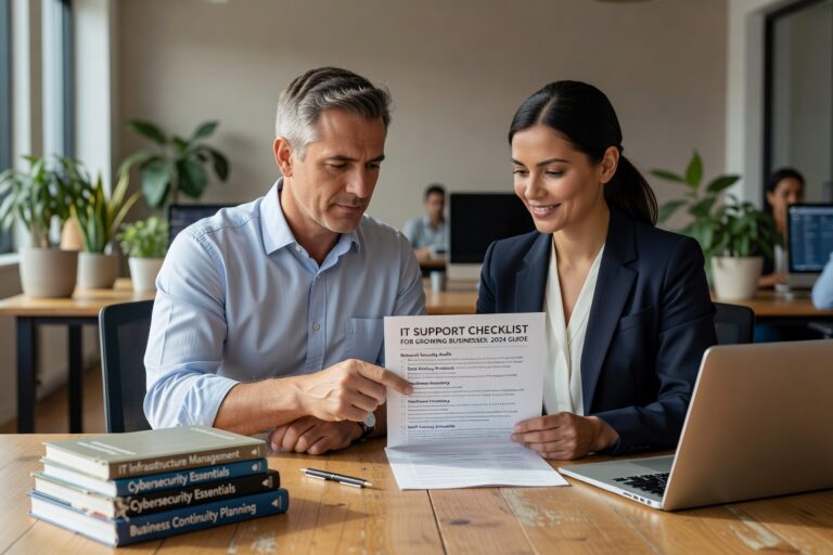 Essential IT support checklist for growing businesses. Learn infrastructure requirements, help desk standards, security frameworks, and backup procedures for reliable operations.