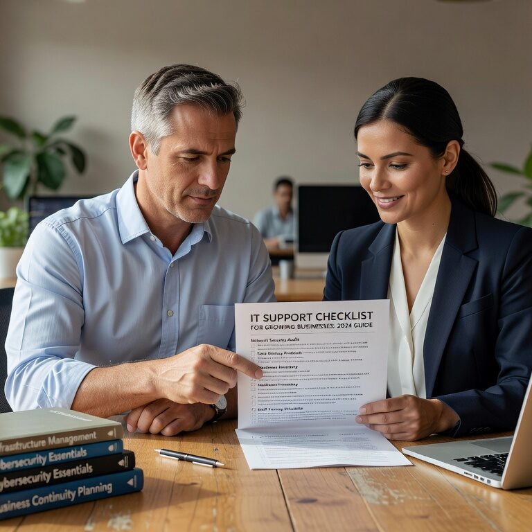 Essential IT support checklist for growing businesses. Learn infrastructure requirements, help desk standards, security frameworks, and backup procedures for reliable operations.