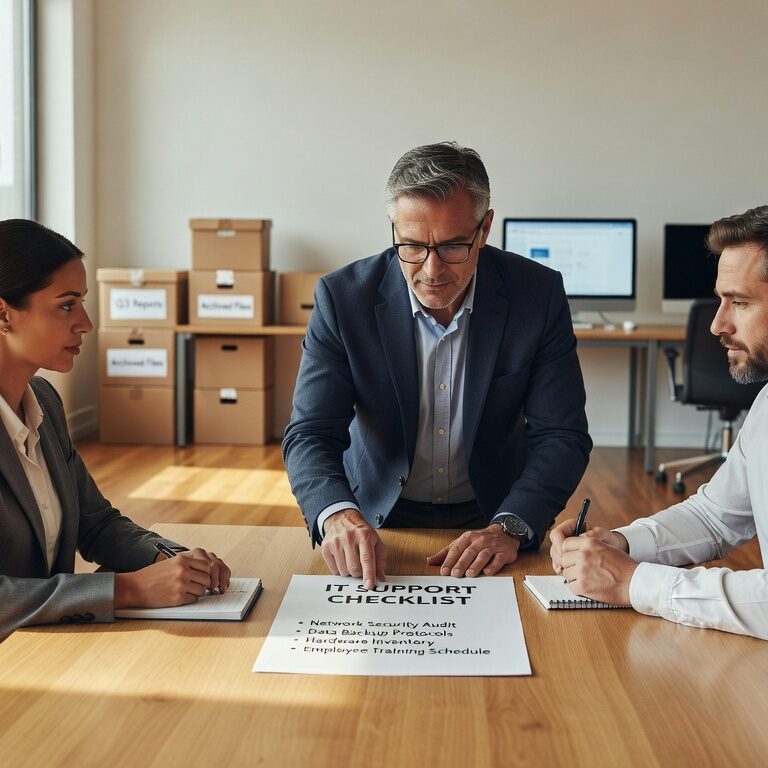 Essential IT support checklist for growing businesses. Evaluate proactive monitoring, security, backup systems, and scalability needs for business growth.