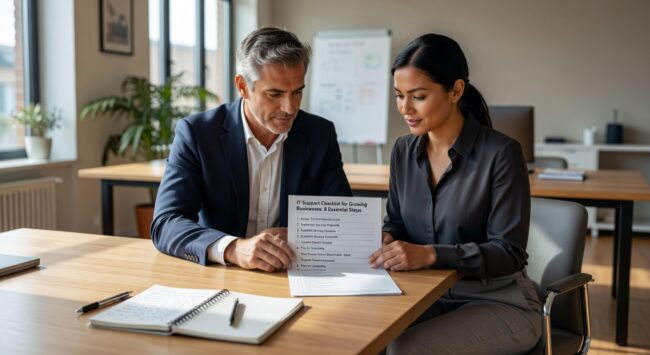 IT Support Checklist for Growing Businesses: 8 Essential Steps Featured Image Essential IT support checklist for growing businesses. Learn 8 key steps for cybersecurity, backup planning, network reliability, and technology scaling.