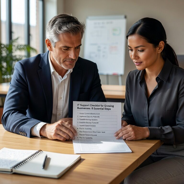 Essential IT support checklist for growing businesses. Learn 8 key steps for cybersecurity, backup planning, network reliability, and technology scaling.
