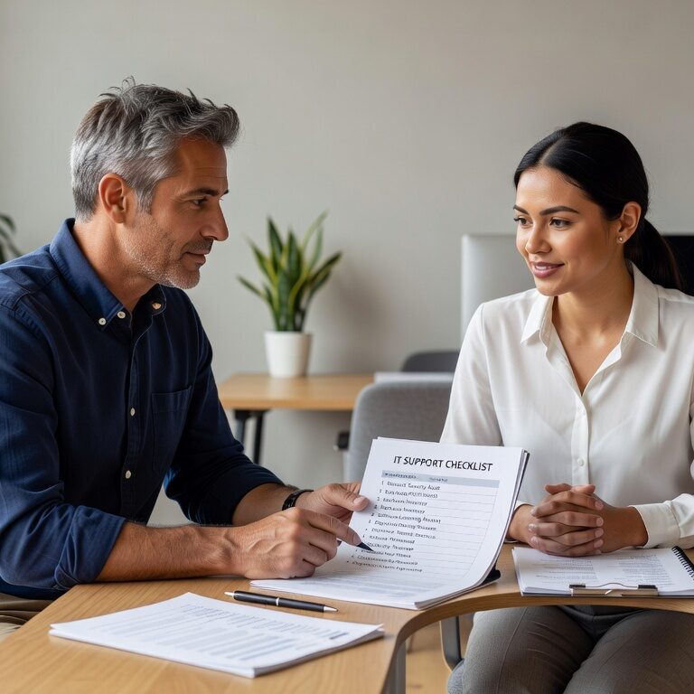 Essential IT support checklist for growing businesses covering security, backup, monitoring, help desk, and infrastructure planning to prevent costly downtime.