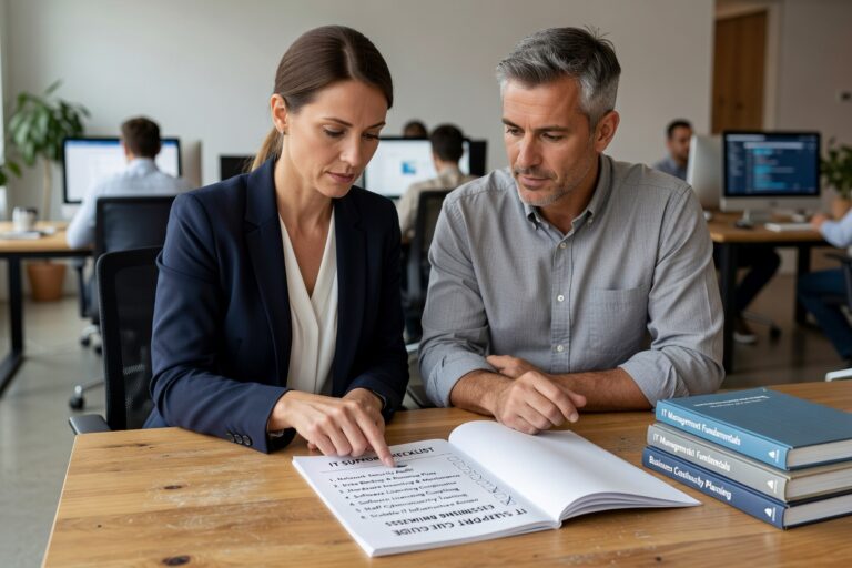 Complete IT support checklist for growing businesses. Essential requirements for help desk, monitoring, backup, security, and technology planning.