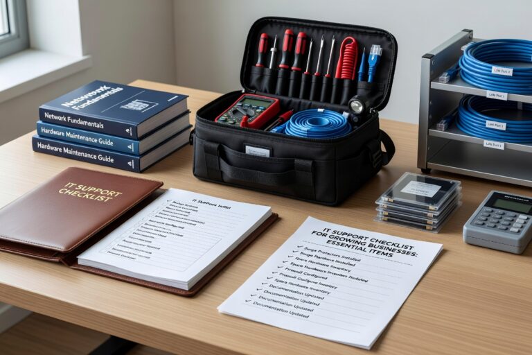 Essential IT support checklist for growing businesses. Covers network, security, backup, support processes, and planning for sustainable growth.