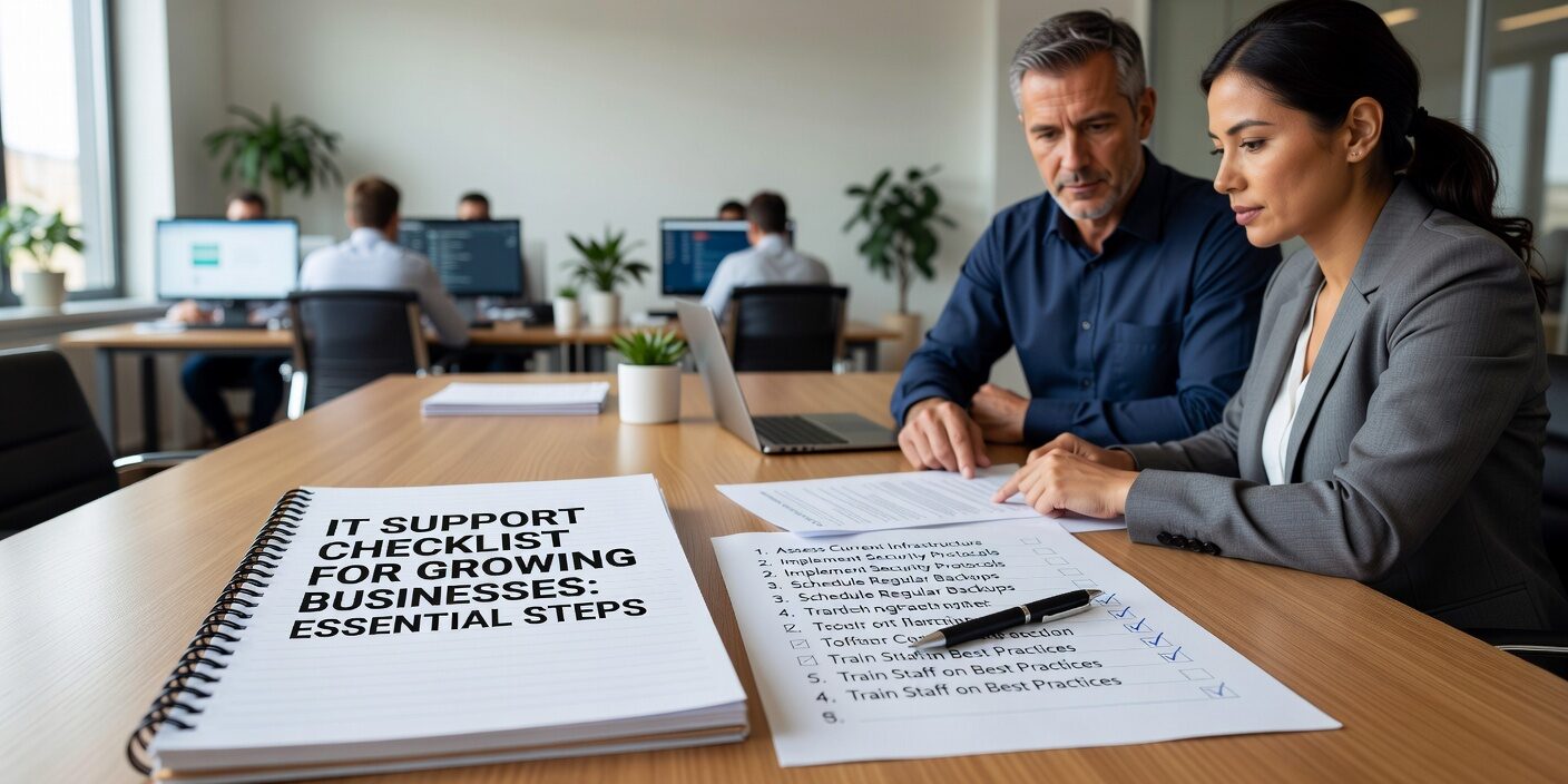 Essential IT support checklist for growing businesses. Covers proactive monitoring, security protocols, backup strategies, and help desk requirements for scalable operations.