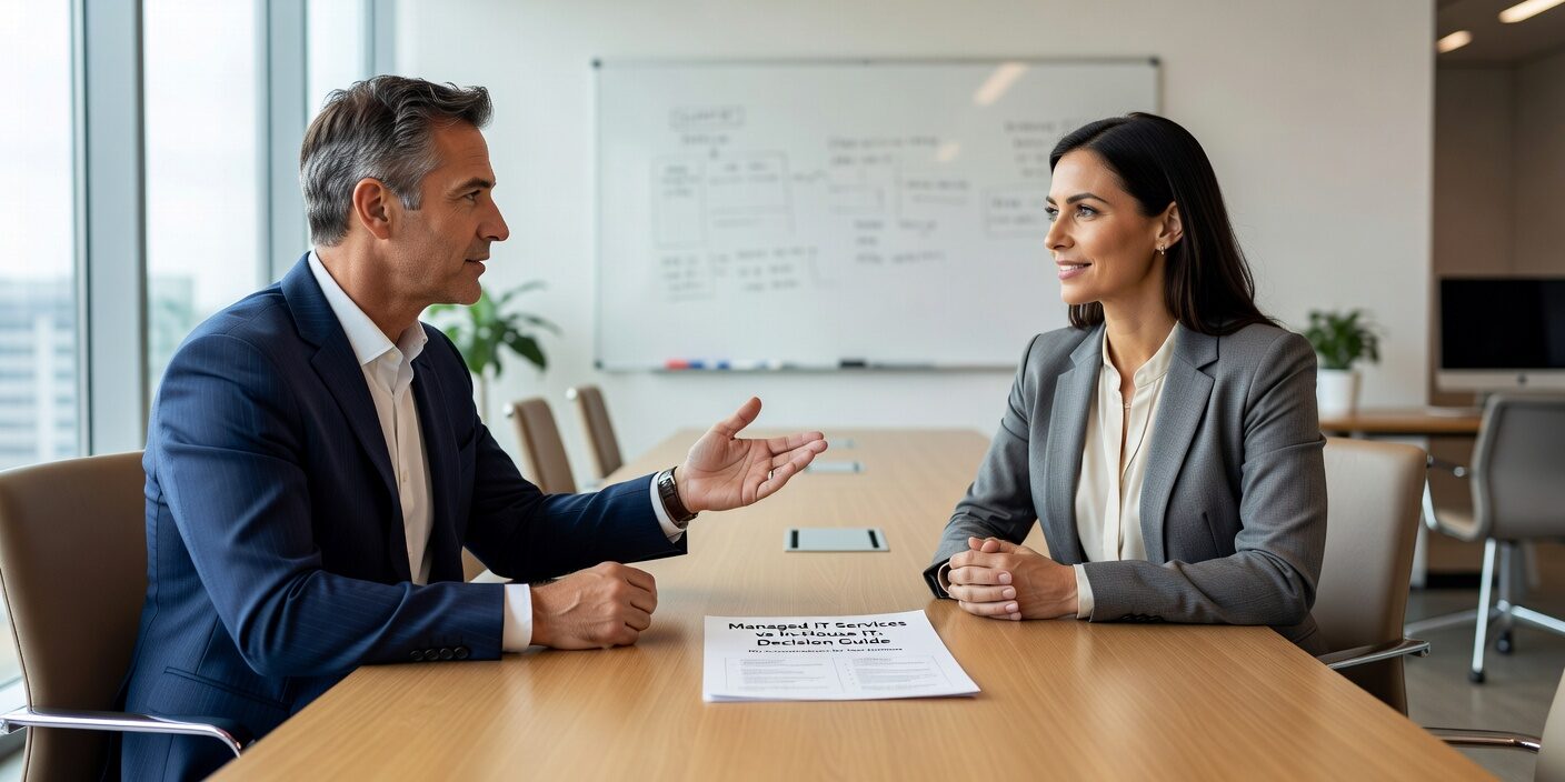 Managed IT Services vs In House IT: Decision Guide Featured Image Compare managed IT services vs in house IT costs, benefits, and practical considerations for growing businesses. Decision guide for operational efficiency.
