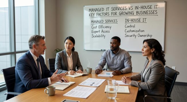 Managed IT Services vs In House IT: Key Factors for Growing Businesses Featured Image Compare managed IT services vs in-house IT for growing businesses. Learn the real costs, benefits, and key factors to make the right choice for your company.