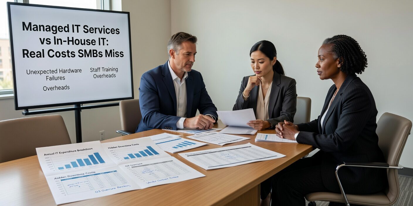 Managed IT Services vs In House IT: Real Costs SMBs Miss Featured Image Compare real costs of managed IT services vs in house IT teams. Hidden expenses, coverage gaps, and decision factors for small business leaders.