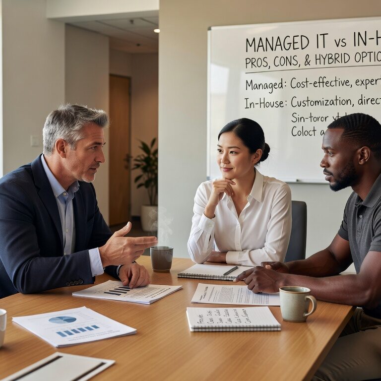 Compare managed IT services vs in-house IT teams for small businesses. Learn about costs, benefits, and hybrid options to make the best choice for your company.