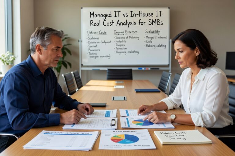 Managed IT vs In House IT: Real Cost Analysis for SMBs Featured Image Compare managed IT vs in house IT costs and efficiency for small businesses. Get real numbers, hidden costs, and decision factors to choose the right approach.