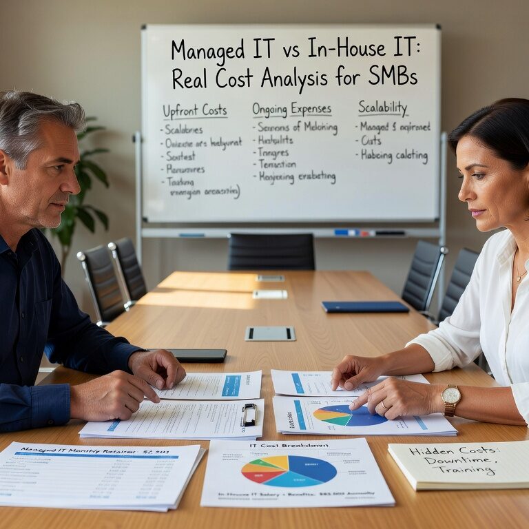Compare managed IT vs in house IT costs and efficiency for small businesses. Get real numbers, hidden costs, and decision factors to choose the right approach.