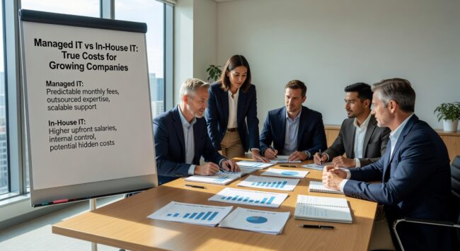 Compare total costs of managed IT vs in-house IT for growing companies. See real cost breakdowns, hidden expenses, and when each option makes sense.