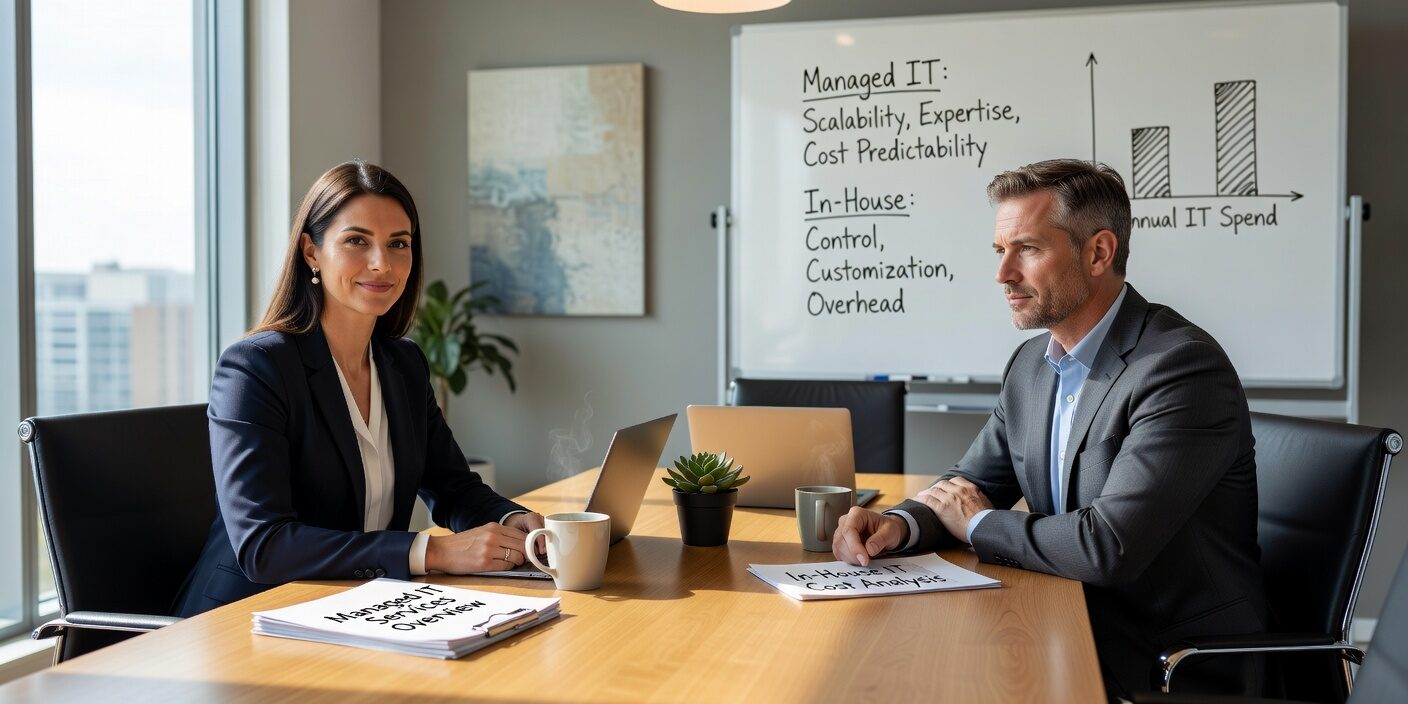 Managed IT vs In-House IT: What Growing Companies Should Consider Featured Image Compare managed IT vs in-house teams for growing businesses. Learn about costs, staffing challenges, expertise gaps, and scalability factors.