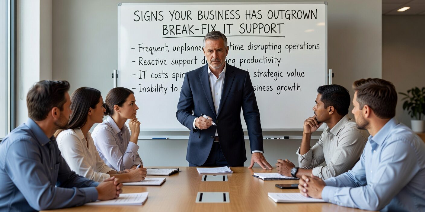 Signs Your Business Has Outgrown Break Fix IT Support Featured Image Learn the key warning signs that indicate your business has outgrown break-fix IT support and needs a more proactive approach to technology management.