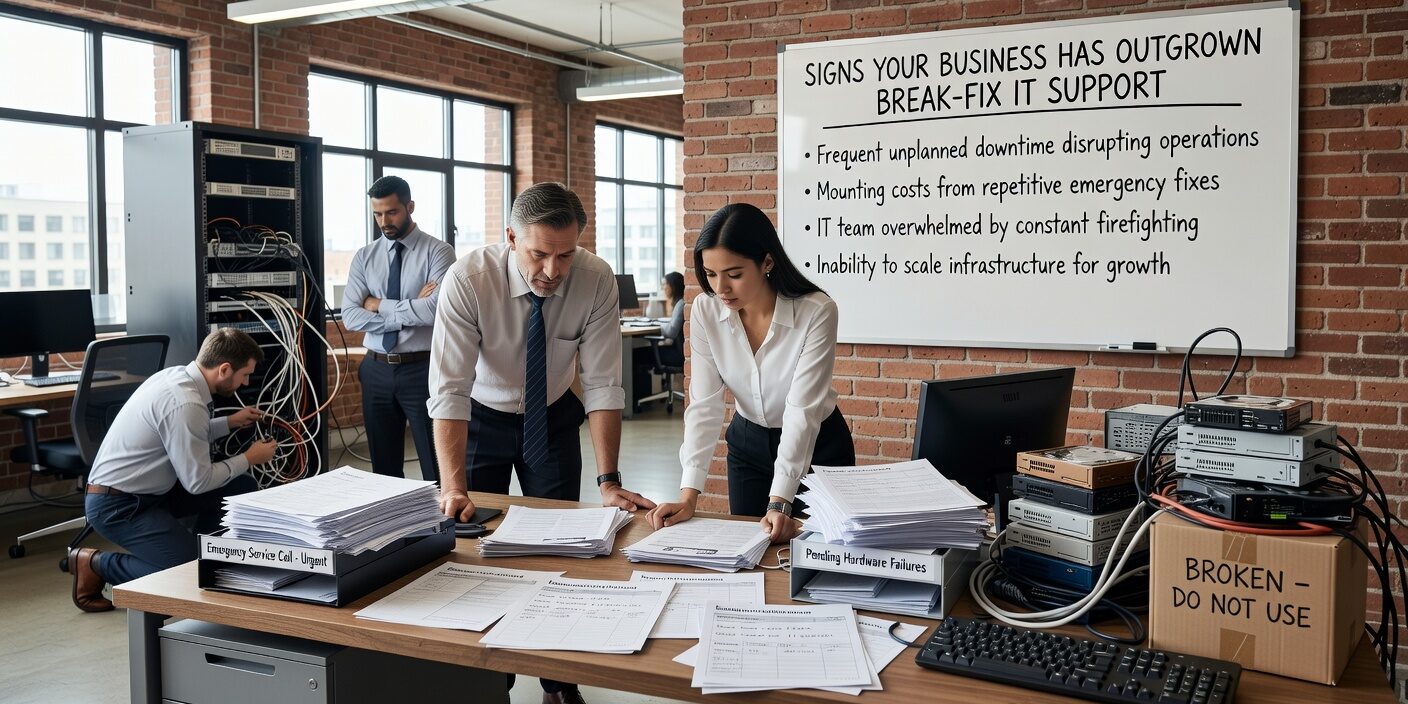 Signs Your Business Has Outgrown Break-Fix IT Support Featured Image Learn the key indicators that your growing business has outgrown break-fix IT support, from recurring downtime to security gaps and unpredictable costs.