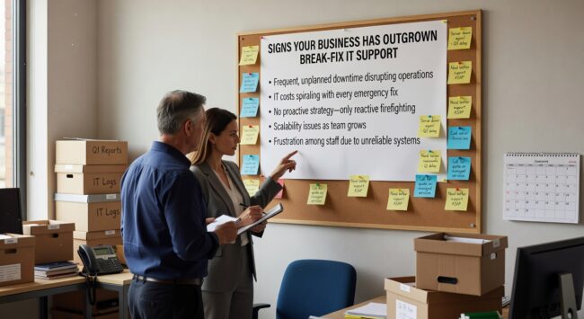 Discover the clear warning signs that your business has outgrown break-fix IT support, from recurring downtime to unpredictable costs and security gaps.