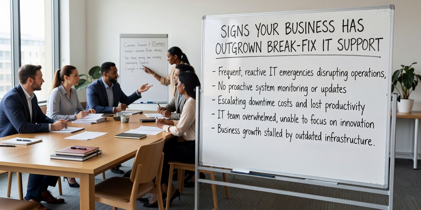 Signs Your Business Has Outgrown Break Fix IT Support Featured Image Learn the hidden costs of break-fix IT support and key indicators your business needs proactive managed services for better reliability and cost control.