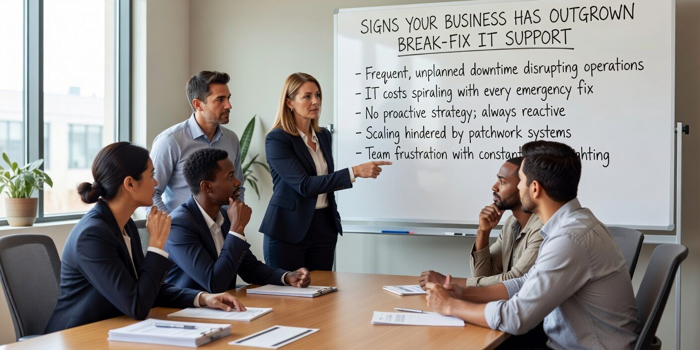 Learn the key warning signs that indicate your business has outgrown break-fix IT support and needs a more strategic approach to technology management.