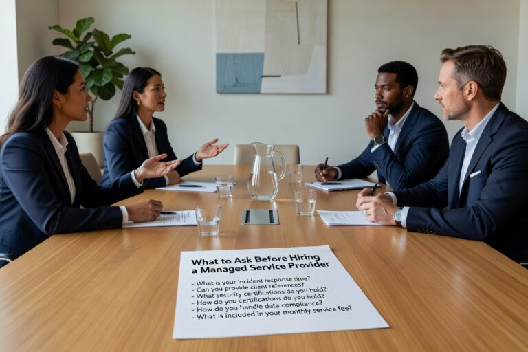 What to Ask Before Hiring a Managed Service Provider Featured Image Essential questions to ask before hiring a managed service provider. Get a comprehensive checklist to evaluate IT support, security, contracts, and onboarding processes.