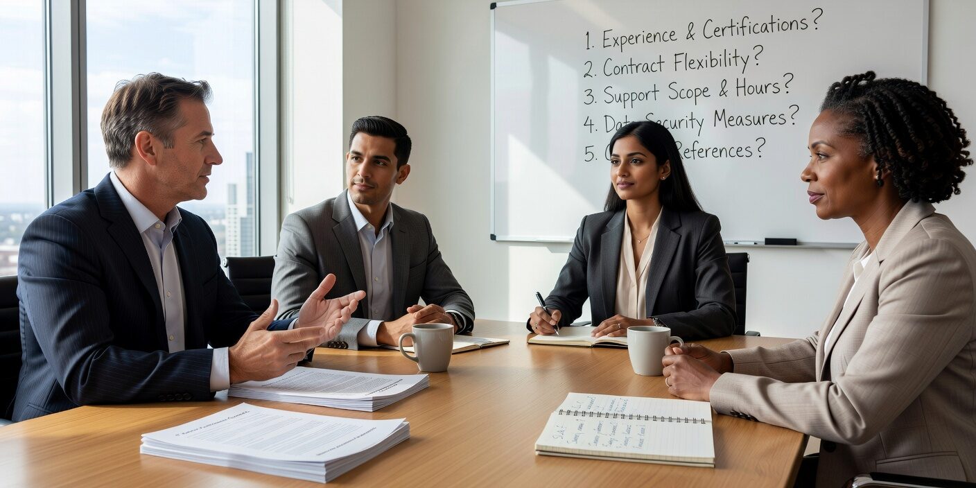 What to Ask Before Hiring a Managed Service Provider Featured Image Essential questions to ask managed service providers before signing contracts. Covers scope, SLAs, security, pricing, and contract terms for business leaders.