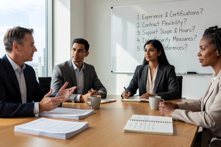 What to Ask Before Hiring a Managed Service Provider Featured Image Essential questions to ask managed service providers before signing contracts. Covers scope, SLAs, security, pricing, and contract terms for business leaders.