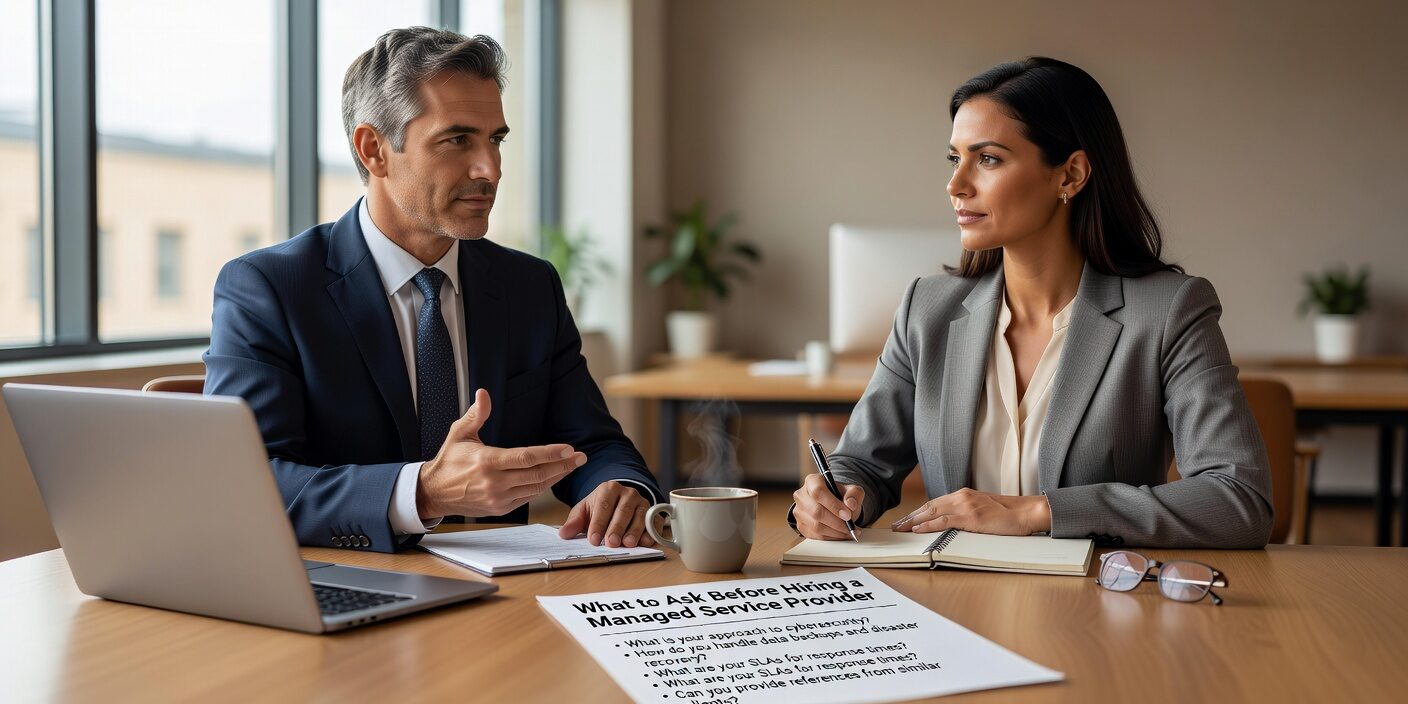 Essential questions to ask before hiring a managed service provider. Learn what to evaluate for security, response times, expertise, and business continuity.