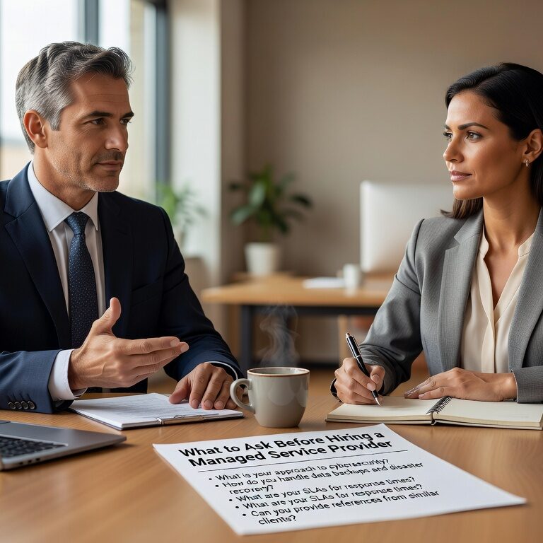 Essential questions to ask before hiring a managed service provider. Learn what to evaluate for security, response times, expertise, and business continuity.