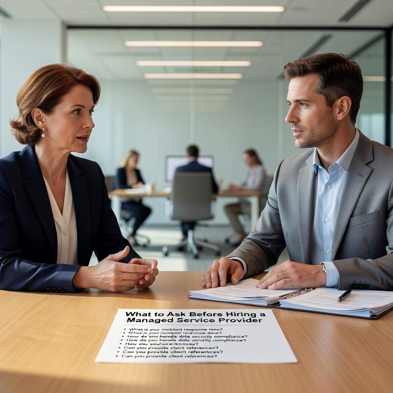 Learn the essential questions to ask when evaluating managed service providers. Get specific guidance on pricing, security, response times, and experience.