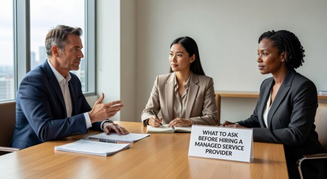Essential questions to ask managed service providers before signing a contract. Learn about SLAs, security, pricing, and capabilities to protect your business.