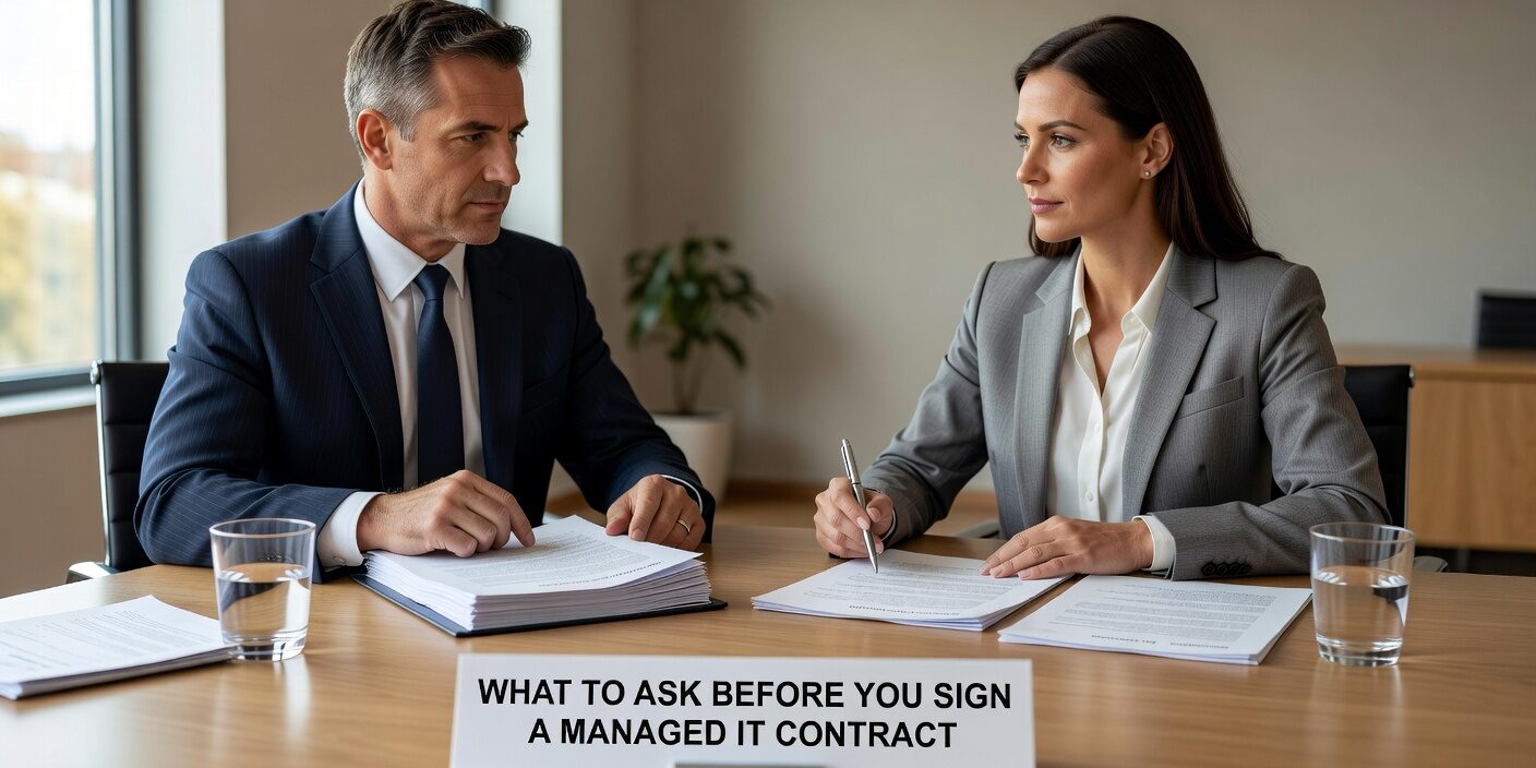 What to Ask Before You Sign a Managed IT Contract Featured Image Essential questions to ask before signing a managed IT contract. Get clear answers on service scope, security, pricing, and contract terms to avoid costly surprises.