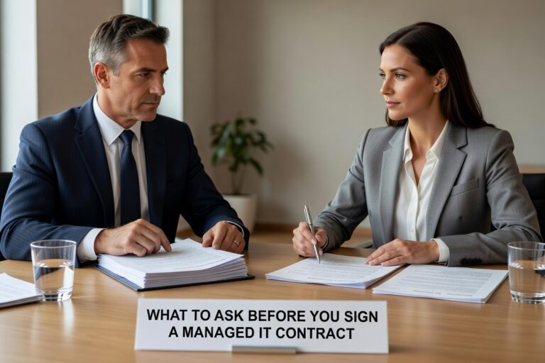 What to Ask Before You Sign a Managed IT Contract Featured Image Essential questions to ask before signing a managed IT contract. Get clear answers on service scope, security, pricing, and contract terms to avoid costly surprises.