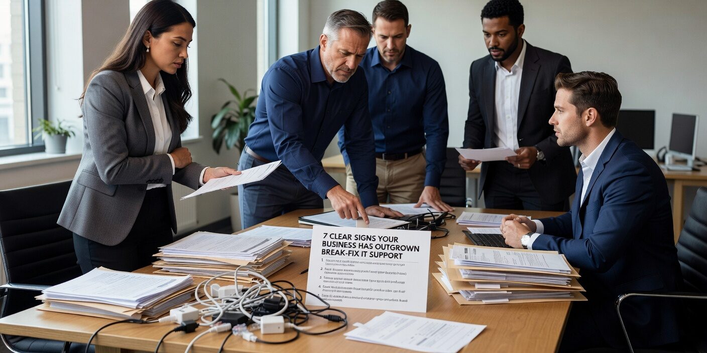 Learn the 7 clear warning signs that indicate when growing businesses have outgrown reactive break-fix IT support and need proactive technology management.