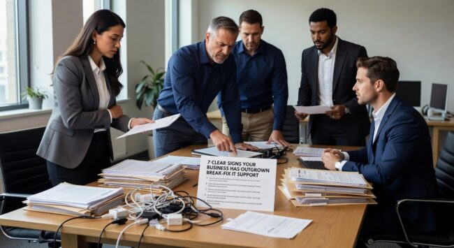 Learn the 7 clear warning signs that indicate when growing businesses have outgrown reactive break-fix IT support and need proactive technology management.