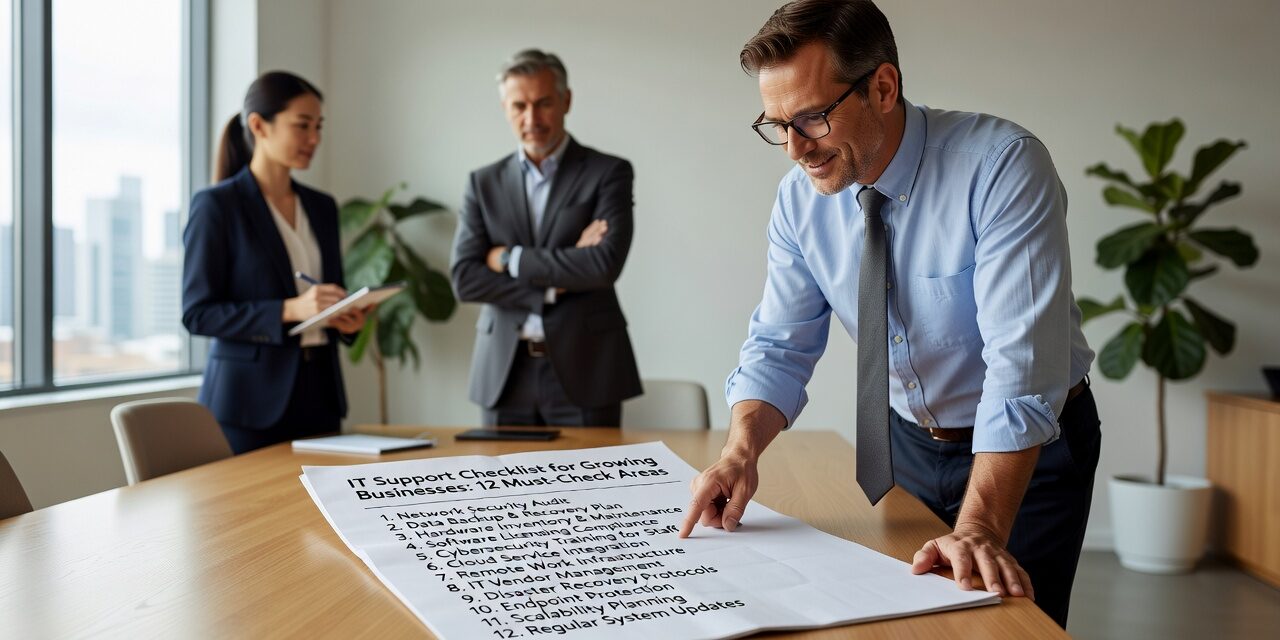 IT Support Checklist for Growing Businesses: 12 Must-Check Areas Featured Image Essential IT support checklist for growing businesses. Review backup strategy, network reliability, help desk response, cybersecurity, and vendor management.
