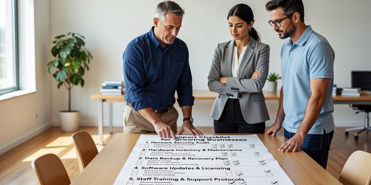 IT Support Checklist for Growing Businesses Featured Image Use this IT support checklist for growing businesses to find gaps in help desk, backup, cybersecurity, and technology planning before they cause real problems.