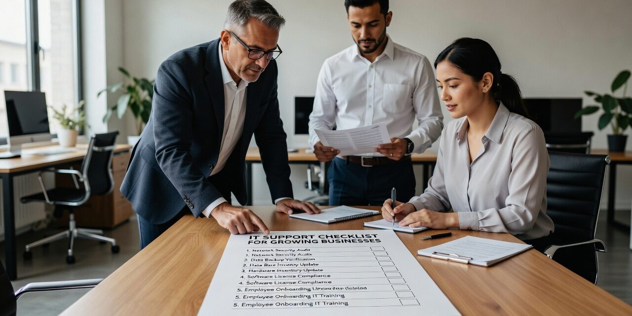 Use this IT support checklist to identify gaps in help desk coverage, cybersecurity, backups, and vendor management before they cause real problems.
