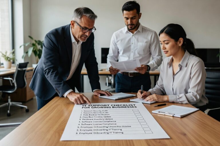 IT Support Checklist for Growing Businesses Featured Image Use this IT support checklist to identify gaps in help desk coverage, cybersecurity, backups, and vendor management before they cause real problems.