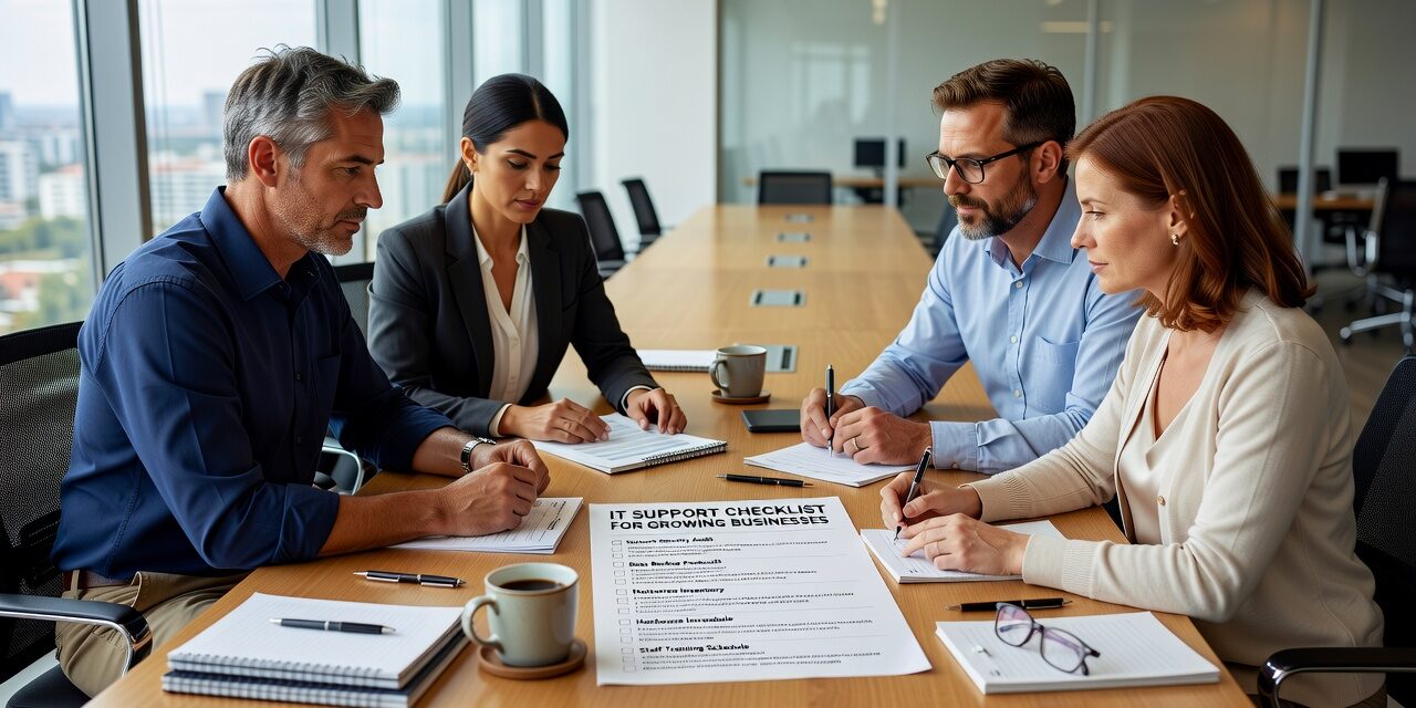 A practical IT support checklist for growing businesses covering help desk, backups, cybersecurity, office moves, and tech planning gaps.