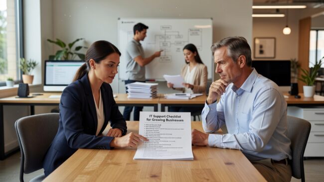 A practical IT support checklist for growing businesses — covering help desk, security, network reliability, and technology planning in plain language.