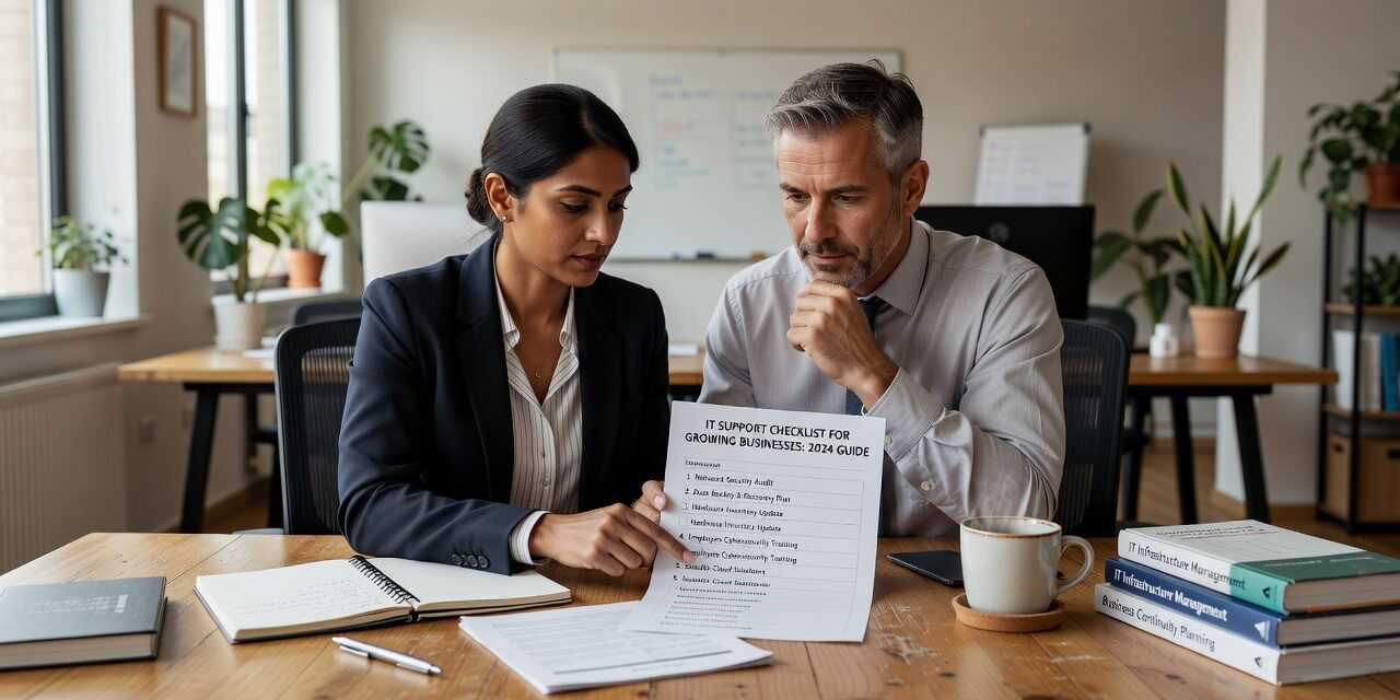 IT Support Checklist for Growing Businesses: 2024 Guide Featured Image Essential IT support checklist for growing businesses. Covers infrastructure, security, data protection, and scalable support processes.