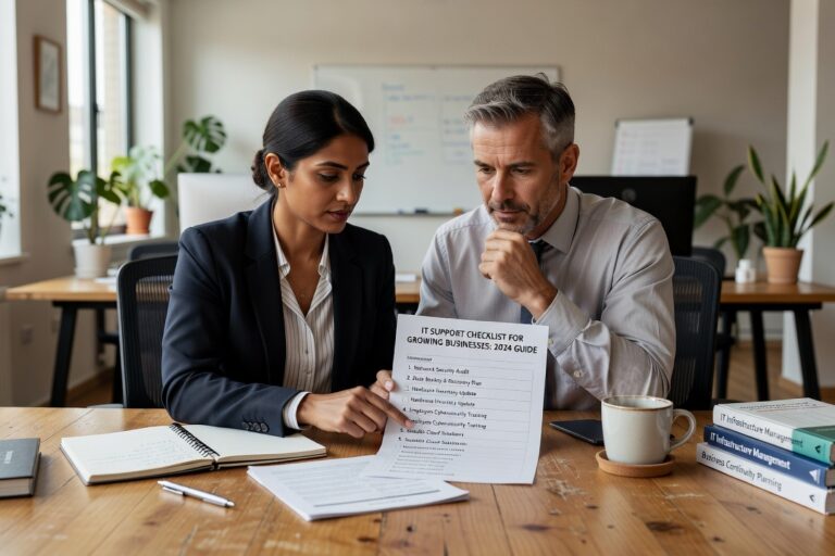Essential IT support checklist for growing businesses. Covers infrastructure, security, data protection, and scalable support processes.