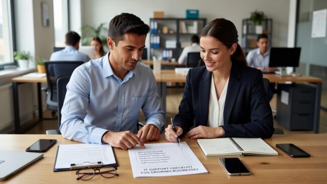 IT Support Checklist for Growing Businesses Featured Image A practical IT support checklist for growing businesses — covering hardware, security, cloud tools, help desk, and vendor gaps to review now.
