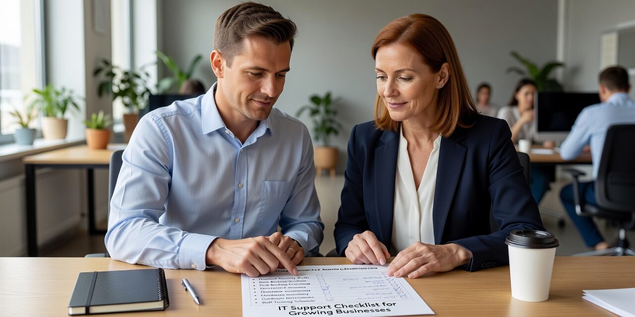 IT Support Checklist for Growing Businesses Featured Image A practical IT support checklist for growing businesses covering onboarding, help desk, backups, network reliability, and security fundamentals.